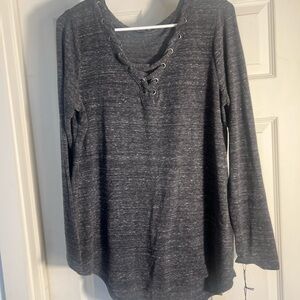 Rock & Republic Charcoal Lace-Up Long Sleeve Top NWT